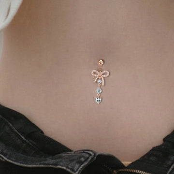 DAIIIBABYYY  -  Stainless Steel Belly Button Rings Crystal Bowknot Piercing Navel Heart Navel Piercing Belly Button Piercing Sexy Body Jewelry